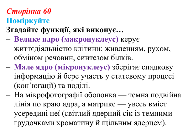 Відповідь до запитання «Поміркуйте» (с. 60) з біології для 9 класу, Андерсон 2026: § 13 Ядро: будова та функції