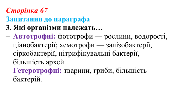Відповідь до завдання 3 (с. 67) з біології для 9 класу, Андерсон 2026: § 15 Обмін речовин і перетворення енергії у клітині