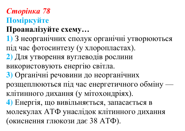 Відповідь до запитання «Поміркуйте» (с. 78) з біології для 9 класу, Андерсон 2026: § 19 Загальні принципи перетворення...