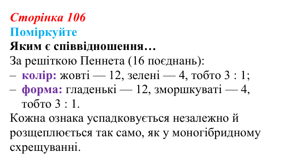 Відповідь до запитання «Поміркуйте» (с. 106) з біології для 9 класу, Андерсон 2026: § 27 Гібридологічний метод...