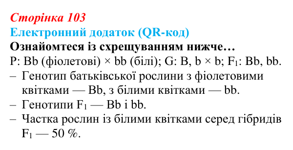 Відповідь до вправи за QR-кодом (с. 103) з біології для 9 класу, Андерсон 2026: § 27 Гібридологічний метод...