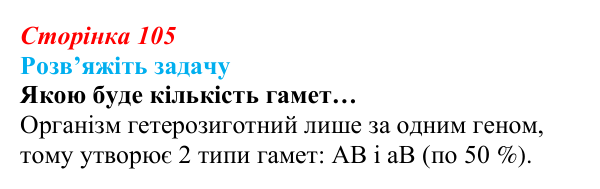 Відповідь до задачі (с. 105) з біології для 9 класу, Андерсон 2026: § 27 Гібридологічний метод. Закономірності, відкриті...