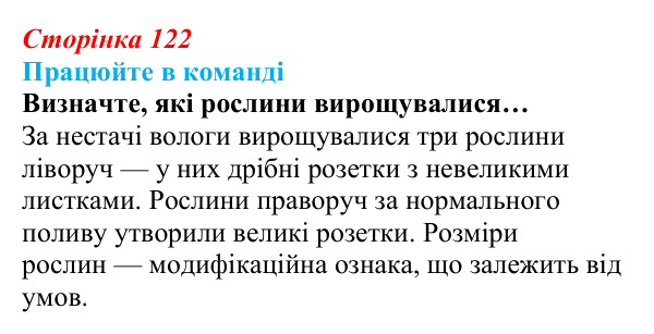 Відповідь до завдання для роботи в команді (с. 122) з біології для 9 класу, Андерсон 2026: § 32 Модифікаційна мінливість