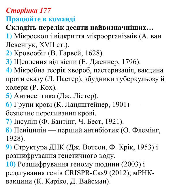 Відповідь до завдання для роботи в команді (с. 177) з біології для 9 класу, Андерсон 2026: § 47 Біологія і медицина