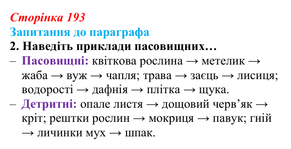 Відповідь до завдання 2 (с. 193) з біології для 9 класу, Андерсон 2026: § 51 Харчові зв’язки та потоки енергії в екосистемах