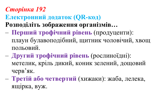 Відповідь до вправи за QR-кодом (с. 192) з біології для 9 класу, Андерсон 2026: § 51 Харчові зв’язки та потоки енергії...