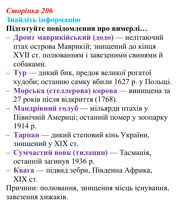 Відповідь до завдання на пошук інформації (с. 206) з біології для 9 класу, Андерсон 2026: § 55 Сучасні напрями охорони...