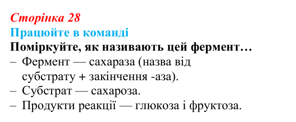 Відповідь до завдання для роботи в команді (с. 28) з біології для 9 класу, Андерсон 2026: § 6 Ферменти, їх біологічна роль