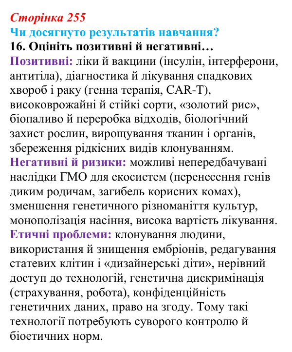 Відповідь до завдання «Чи досягнуто результатів навчання?» 16 (с. 255) з біології для 9 класу, Андерсон 2026: Чи досягнуто...