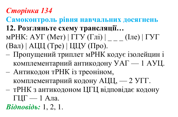 Відповідь до тестового завдання самоконтролю 12 (с. 134) з біології для 9 класу, Андерсон 2026: Самоконтроль рівня...
