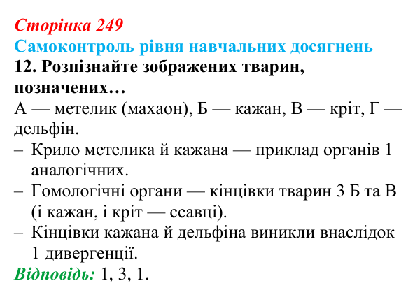 Відповідь до тестового завдання самоконтролю 12 (с. 249) з біології для 9 класу, Андерсон 2026: Самоконтроль рівня...
