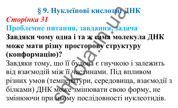 Відповідь на проблемне питання § 9 (с. 31) з біології для 9 класу (Балан, 2026): Нуклеїнові кислоти