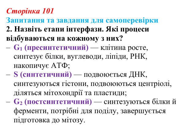 Відповідь до завдання 2 (с. 101) з біології для 9 класу, Горобець 2026: клітинна теорія, клітинний цикл