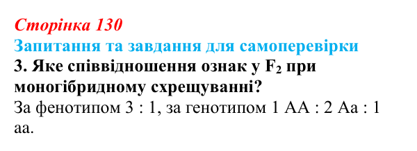 Відповідь до завдання 3 (с. 130) з біології для 9 класу, Горобець 2026: закони Менделя, моно- та дигібридне схрещування