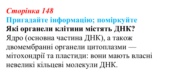 Відповідь до запитання «Поміркуйте» (с. 148) з біології для 9 класу, Горобець 2026: цитоплазматична спадковість, регуляція...