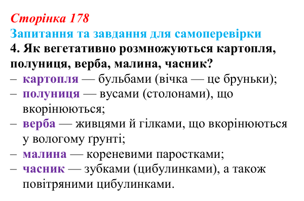 Відповідь до завдання 4 (с. 178) з біології для 9 класу, Горобець 2026: форми нестатевого розмноження