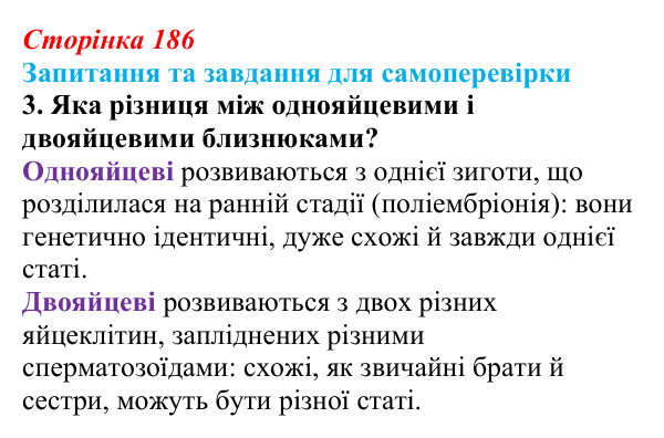 Відповідь до завдання 3 (с. 186) з біології для 9 класу, Горобець 2026: зародковий розвиток хордових, поліембріонія