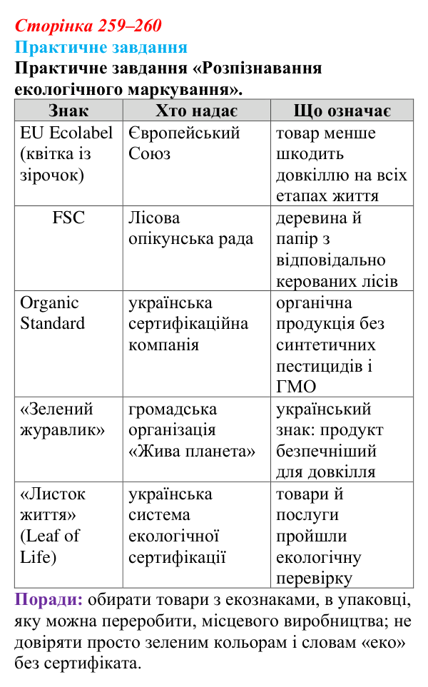Відповідь до практичного завдання (с. 259–260) з біології для 9 класу, Горобець 2026: глобальні екологічні проблеми...