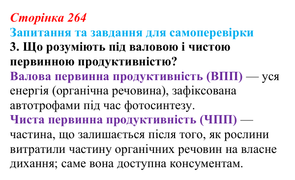 Відповідь до завдання 3 (с. 264) з біології для 9 класу, Горобець 2026: збереження біорізноманіття, продуктивність екосистем