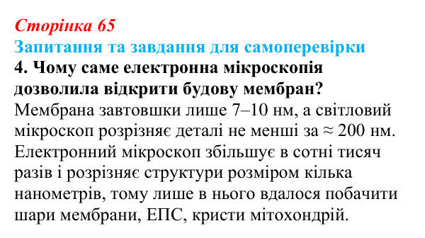 Відповідь до завдання 4 (с. 65) з біології для 9 класу, Горобець 2026: методи дослідження клітин, типи мікроскопії