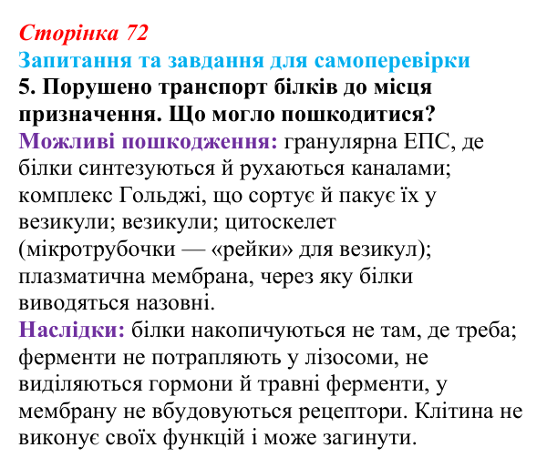 Відповідь до завдання 5 (с. 72) з біології для 9 класу, Горобець 2026: структура евкаріотичної клітини, ядро