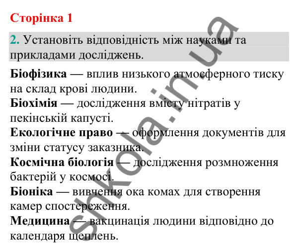Відповідь до завдання 2 (с. 1) з біології для 9 класу (Кулініч, 2026): Біологія як комплексна наука