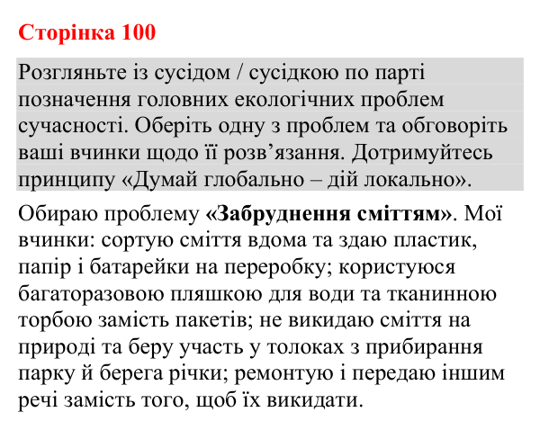 Відповідь до додаткового завдання (с. 100) з біології для 9 класу (Кулініч, 2026): Сучасні екологічні проблеми