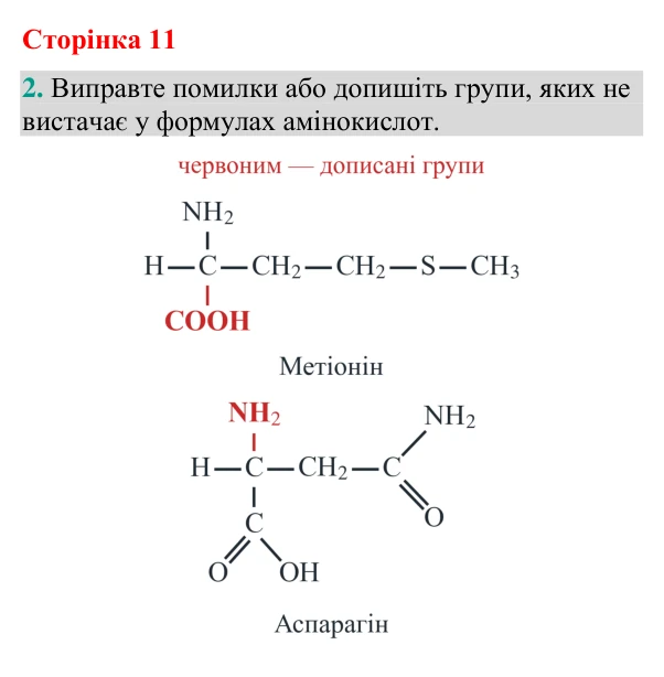 Відповідь до завдання 2 (с. 11) з біології для 9 класу (Кулініч, 2026): Білки: будова та властивості