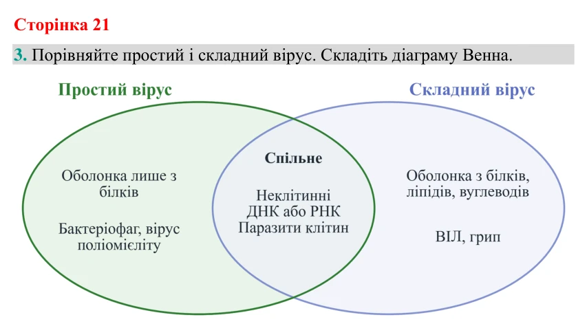 Відповідь до завдання 3 (с. 21) з біології для 9 класу (Кулініч, 2026): Віруси