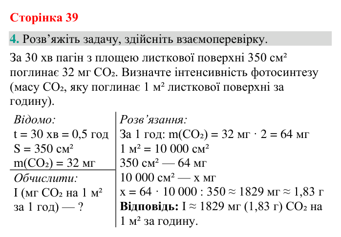 Відповідь до завдання 4 (с. 39) з біології для 9 класу (Кулініч, 2026): Пластичний обмін. Фотосинтез