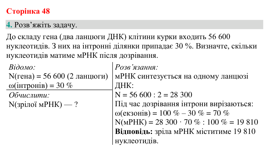 Відповідь до завдання 4 (с. 48) з біології для 9 класу (Кулініч, 2026): Організація генів. Алельні гени