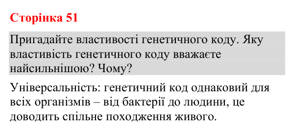 Відповідь до додаткового завдання (с. 51) з біології для 9 класу (Кулініч, 2026): Генетичний код