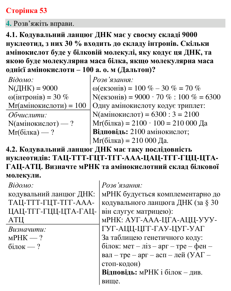 Відповідь до завдання 4 (с. 53) з біології для 9 класу (Кулініч, 2026): Біосинтез білка