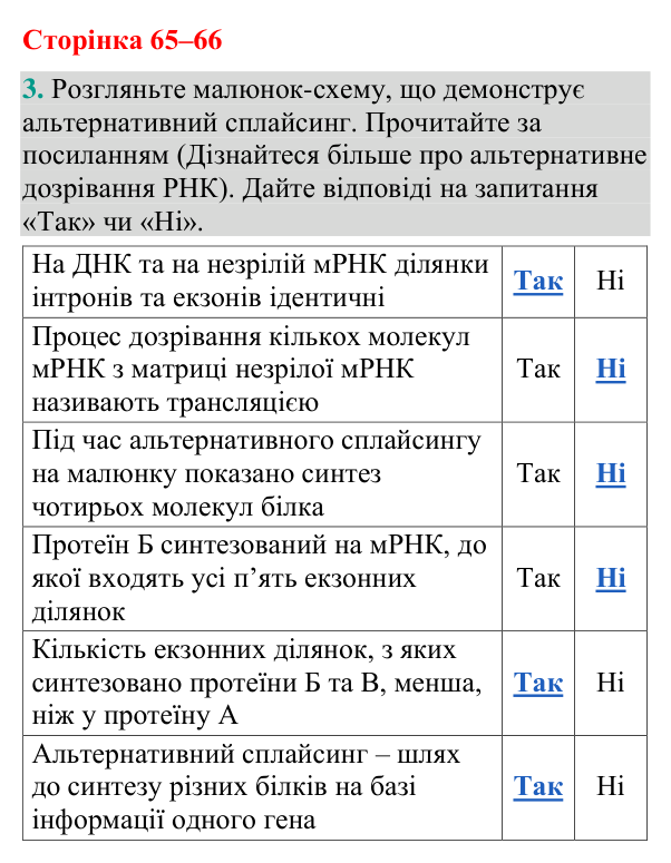 Відповідь до завдання 3 (с. 65-66) з біології для 9 класу (Кулініч, 2026): Регуляція активності генів