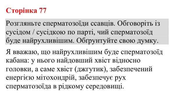 Відповідь до додаткового завдання (с. 77) з біології для 9 класу (Кулініч, 2026): Репродукція. Статеві клітини