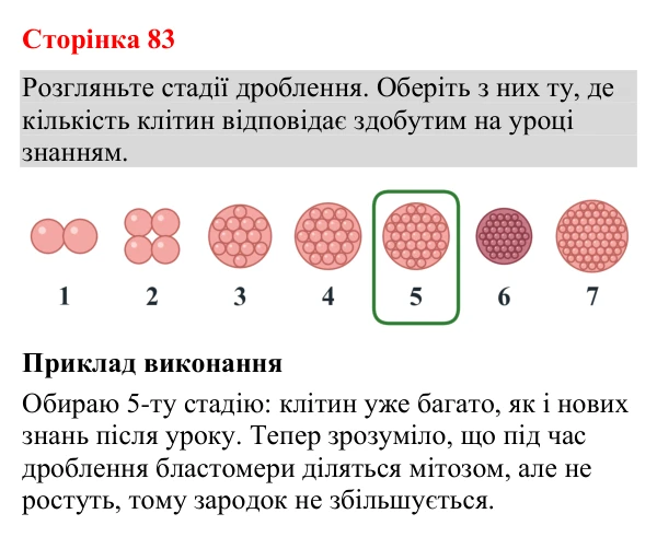 Відповідь до додаткового завдання (с. 83) з біології для 9 класу (Кулініч, 2026): Ембріональний розвиток