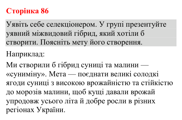 Відповідь до додаткового завдання (с. 86) з біології для 9 класу (Кулініч, 2026): Завдання й методи селекції
