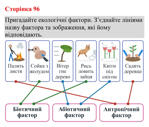 Відповідь до додаткового завдання (с. 96) з біології для 9 класу (Кулініч, 2026): Екологічні фактори