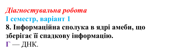 Відповідь до завдання 8 діагностувальної роботи (І семестр) з біології для 9 класу, Соболь 2026