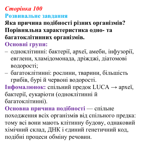 Відповідь до розвивального завдання (§ 6.1, с. 100) з біології для 9 класу, Соболь 2026: Організм