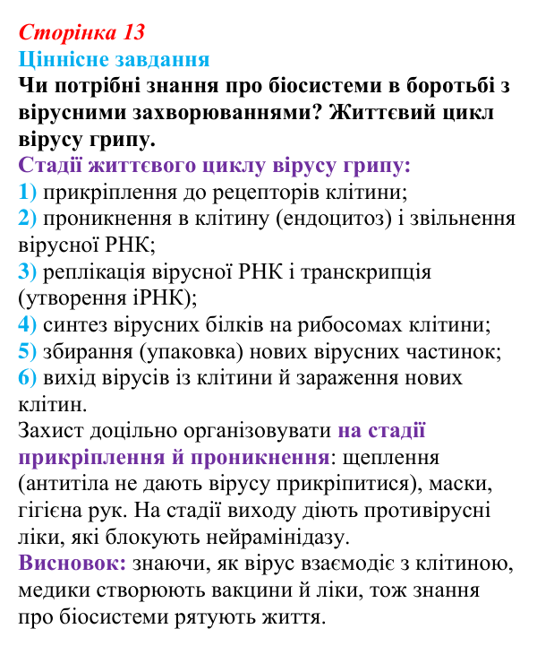 Відповідь до ціннісного завдання (§ 1.3, с. 13) з біології для 9 класу, Соболь 2026: Неклітинні форми життя. Віруси