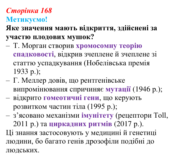 Відповідь до питання 1 на с. 168 (§ 9.6) з біології для 9 класу, Соболь 2026: Спадковість, мінливість та наукові дослідження