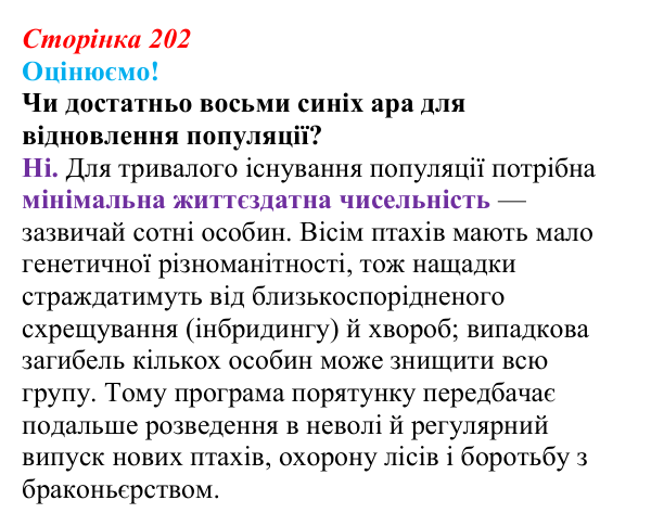 Відповідь до питання 1 на с. 202 (§ 11.5) з біології для 9 класу, Соболь 2026: Життєздатність популяцій
