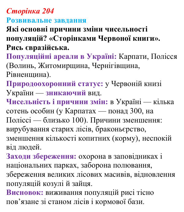 Відповідь до розвивального завдання (§ 11.5, с. 204) з біології для 9 класу, Соболь 2026: Життєздатність популяцій