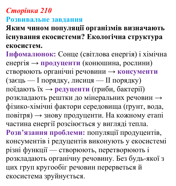 Відповідь до розвивального завдання (§ 12.1, с. 210) з біології для 9 класу, Соболь 2026: Екосистеми