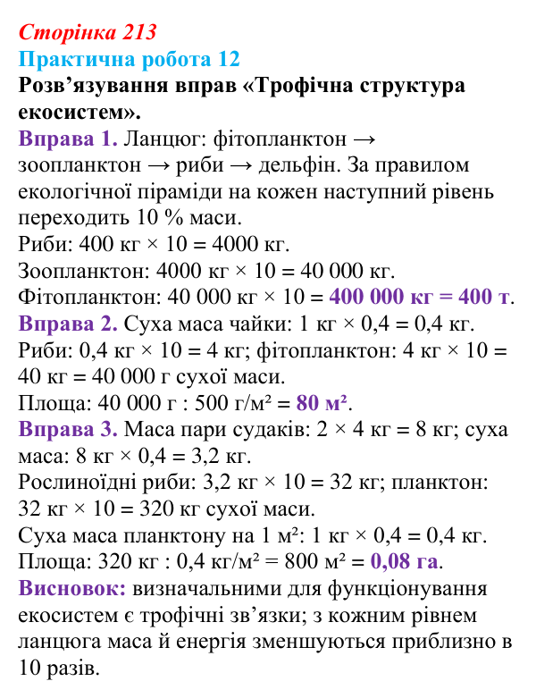 Відповідь до розвивального завдання (§ 12.2, с. 213) з біології для 9 класу, Соболь 2026: Функціонування екосистеми