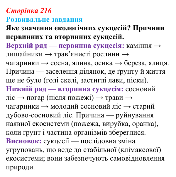 Відповідь до розвивального завдання (§ 12.3, с. 216) з біології для 9 класу, Соболь 2026: Стабільність екосистеми