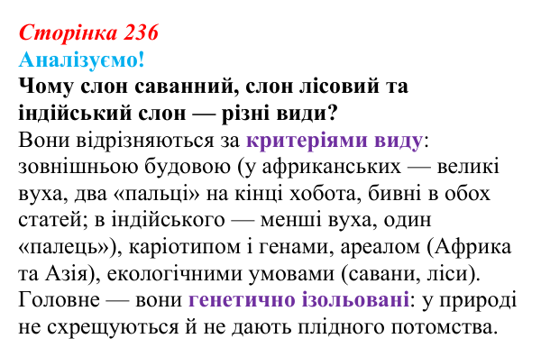 Відповідь до питання 1 на с. 236 (§ 13.4) з біології для 9 класу, Соболь 2026: Видоутворення