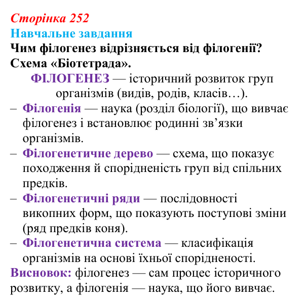 Відповідь до навчального завдання (§ 14.2, с. 252) з біології для 9 класу, Соболь 2026: Філогенез вірусів та прокаріотів