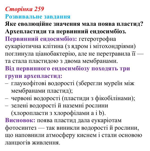Відповідь до розвивального завдання (§ 14.4, с. 259) з біології для 9 класу, Соболь 2026: Філогенез справжніх грибів...
